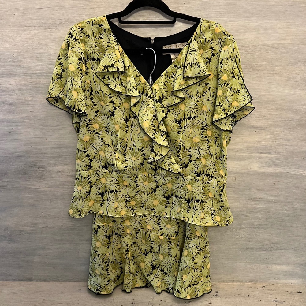 Vintage Norton McNaughton 2 Piece Daisy Print Blouse & Skirt‎ Size 12 GC